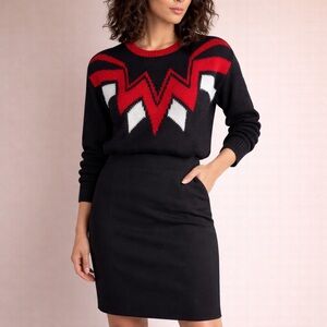 Vintage Knit Sweater Crewneck Black Red White Angora Romantic Goth Size Medium